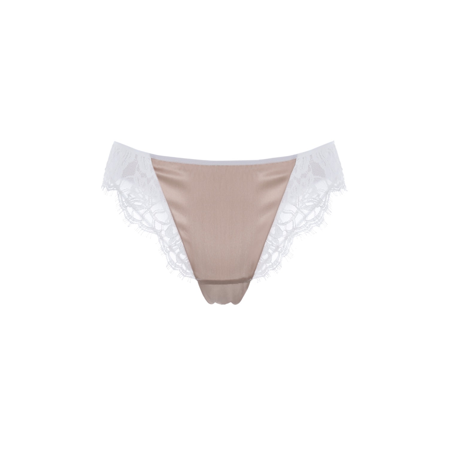 Saeta Paris Women's White / Brown / Neutrals Silk & Cotton Lace Brief - White & Sand - Grace In White/brown