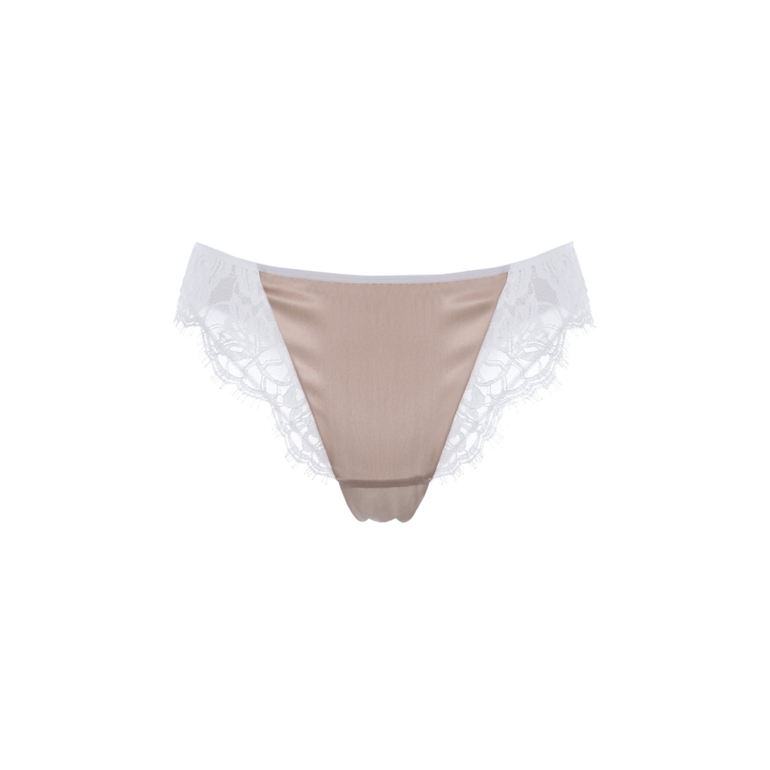 Women’s White / Brown / Neutrals Silk & Cotton Lace Brief - White & Sand - Grace Small Saeta Paris