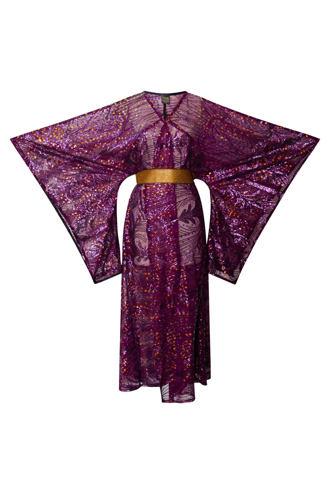 Byvinnik Women's Gold / Purple Bohémienne Sequin Kimono Robe Stardust Aubergine Runway Edition In Purple