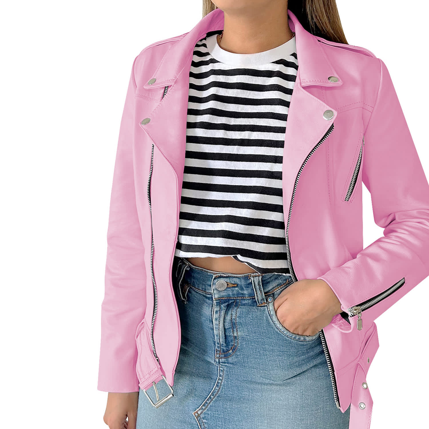 Soft pink shop leather jacket
