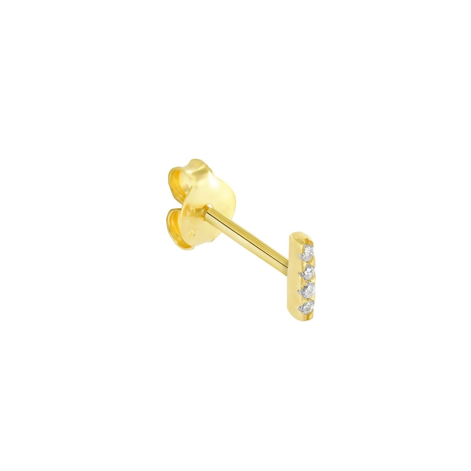 Women’s Bar Single Stud With Clear Stones Gold Vermeil Wolf and Zephyr