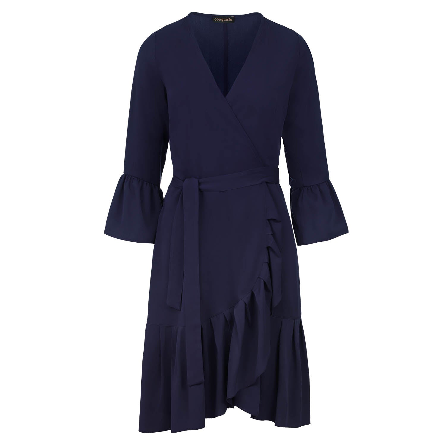 Women’s Navy Blue Wrap Dress Viscose With Bell Sleeves. Extra Large Conquista