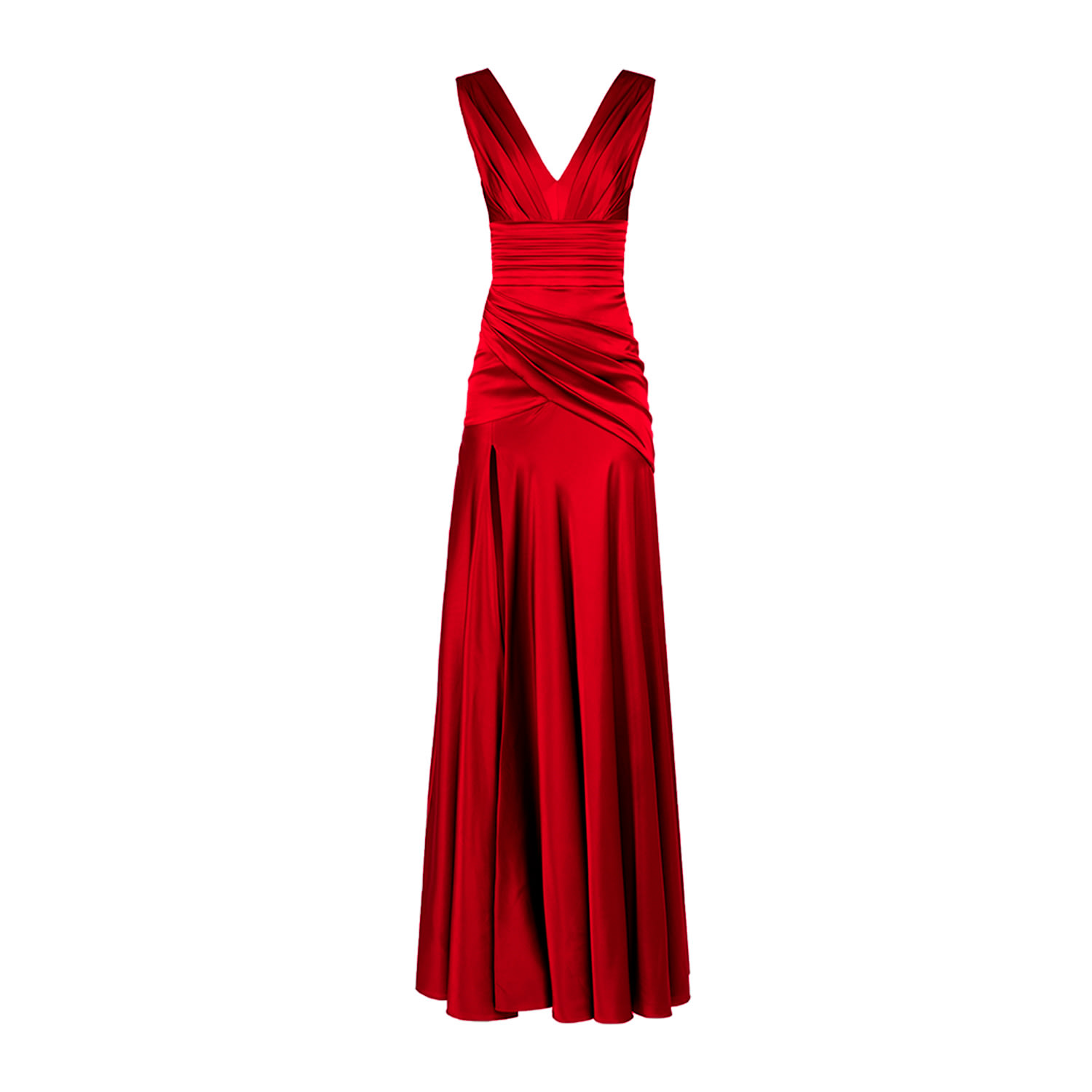 Alina Cernatescu Women's Hera Red Silk Maxi Dress V Neckline And  Frontal Drapery In Red