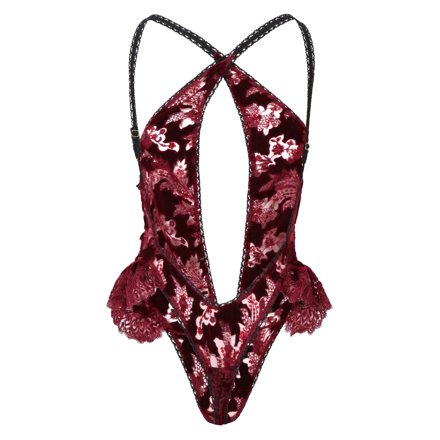 Belle-et-bonbon Women's Velvet Morello Cherry Bodysuit Red