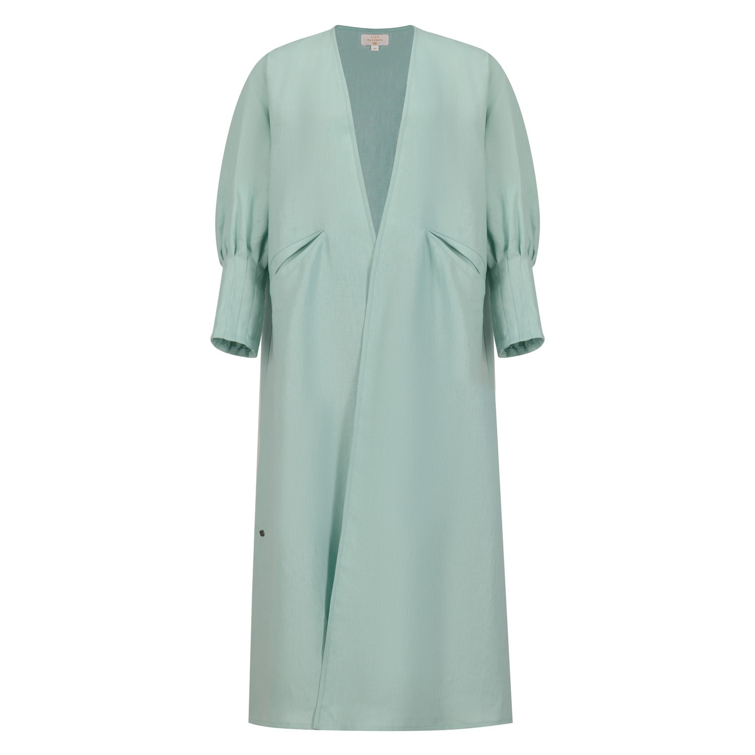 Azzalia Women's Pure Linen Abaya With Fitted Stitched Cuff In Hint Of Mint Color In Green