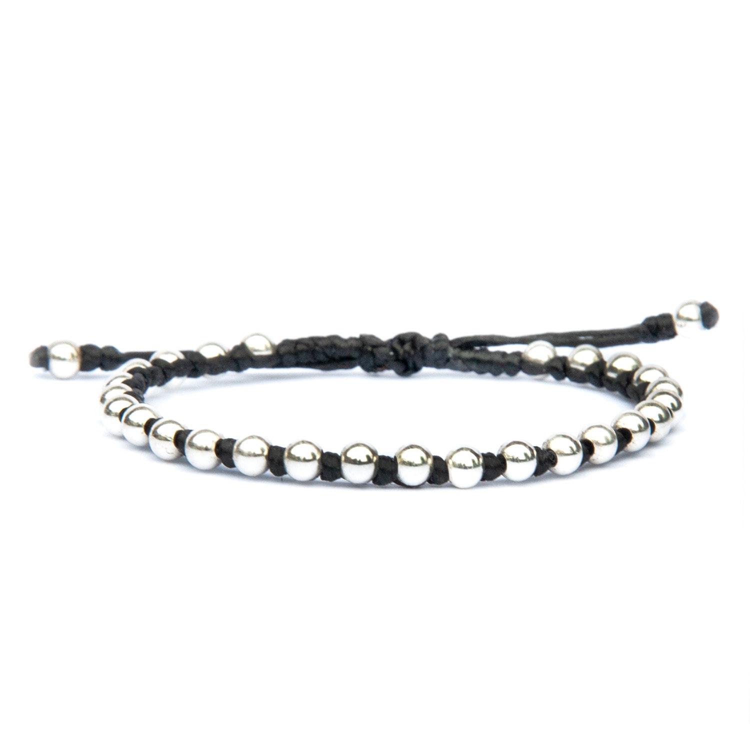 Harbour Uk Bracelets Black Minimalist Womens Silver Bead Rope Friendship Bracelet - Lightweight And Elegant In Black