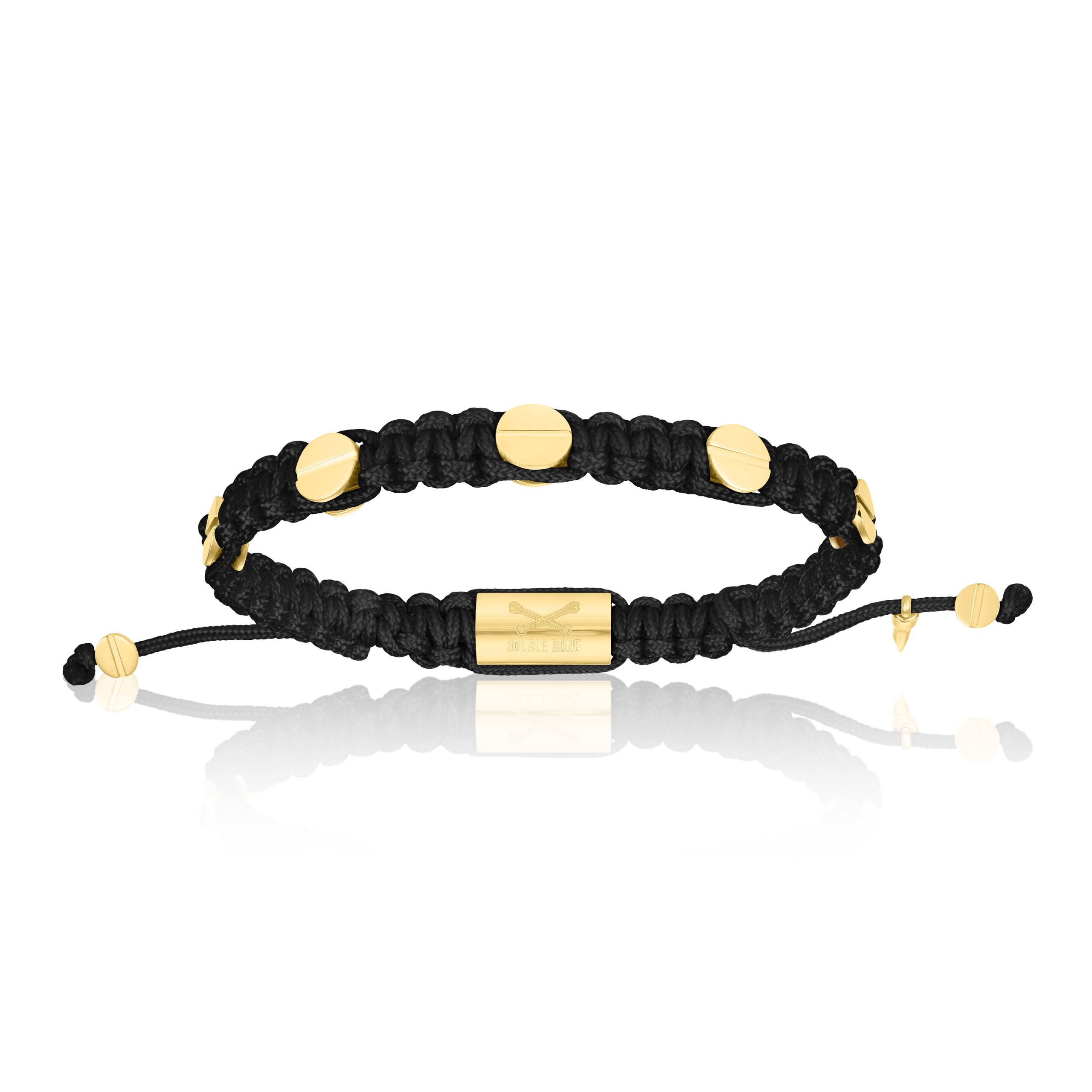 Men’s Yellow Gold Amore Screws With Black Polyester Bracelet Unisex Double Bone Bracelets