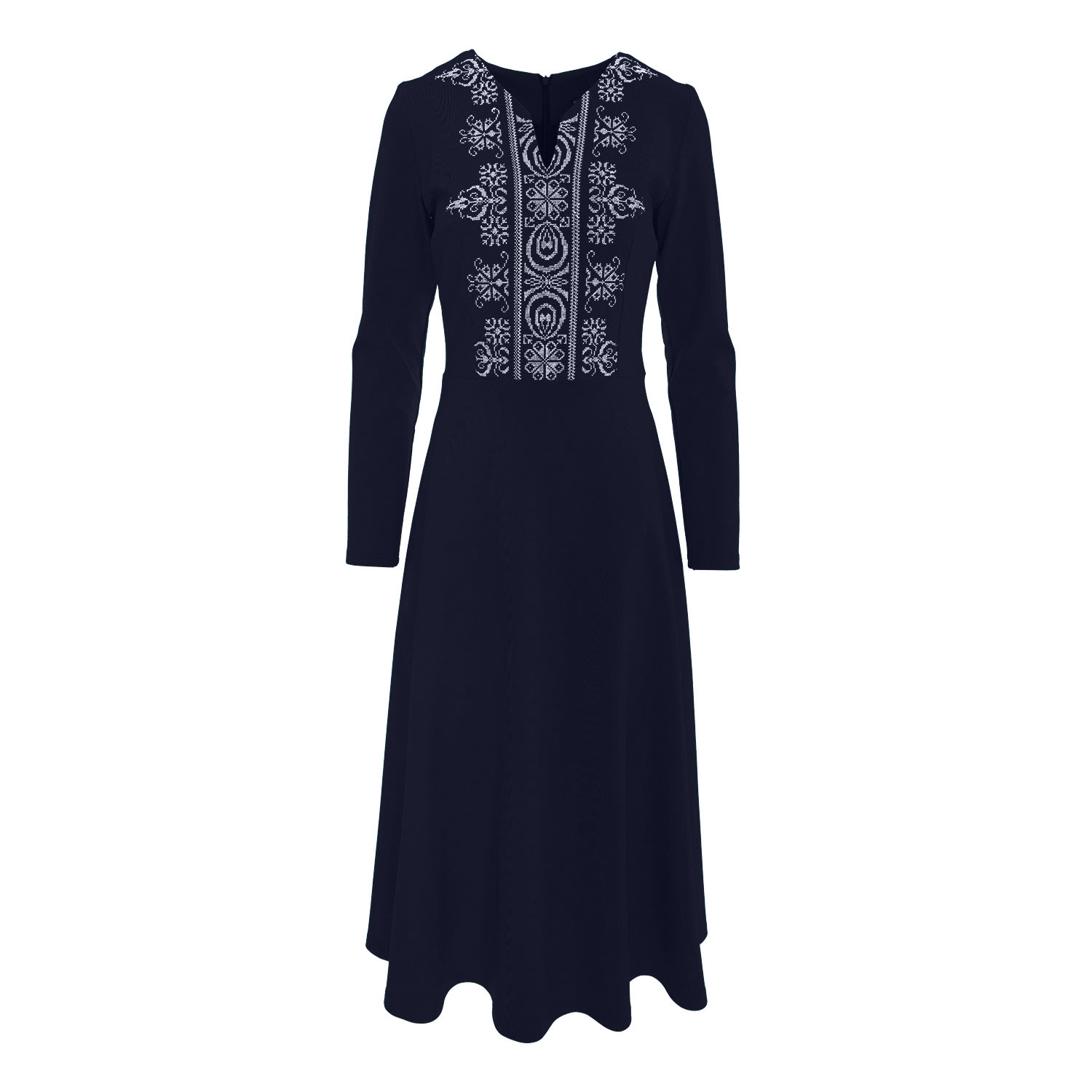 Women’s Midi Dress In Navy Blue Jersey With Floral Embroidery Medium Izabela Mandoiu