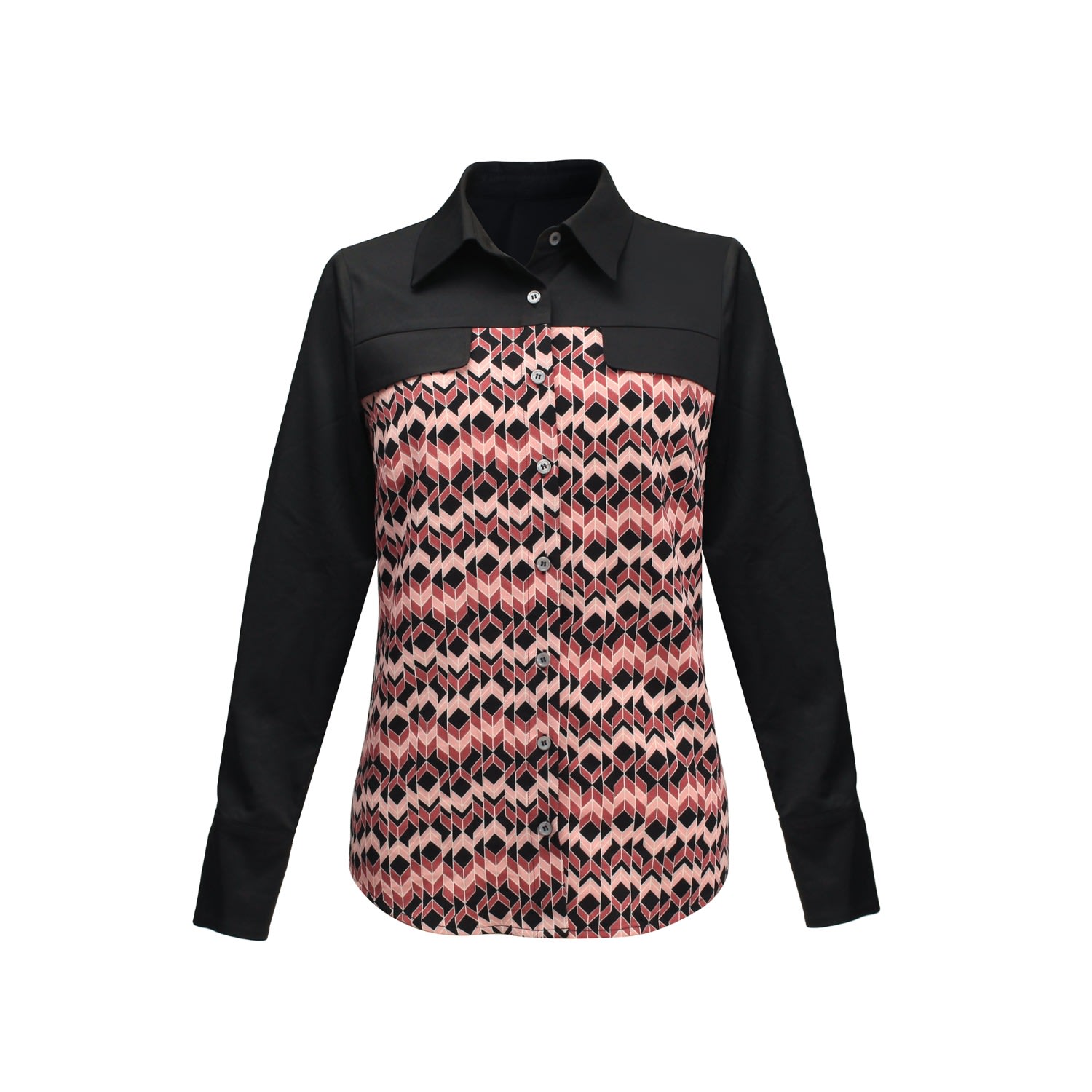 Smart And Joy Women's Bi-material Shirt With Geometric Print
