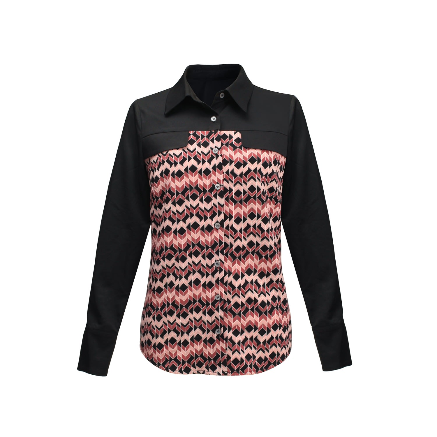 Women’s Bi-Material Shirt With Geometric Print Medium Smart and Joy