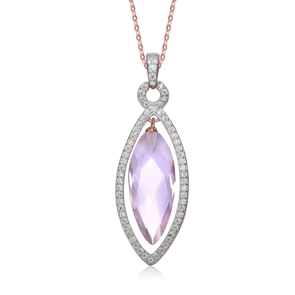 Women’s Rose Gold / Pink / Purple Rose Gold Plated On Sterling Silver Rhombus Shaped Light Purple Cubic Zirconia Pendant Genevive Jewelry