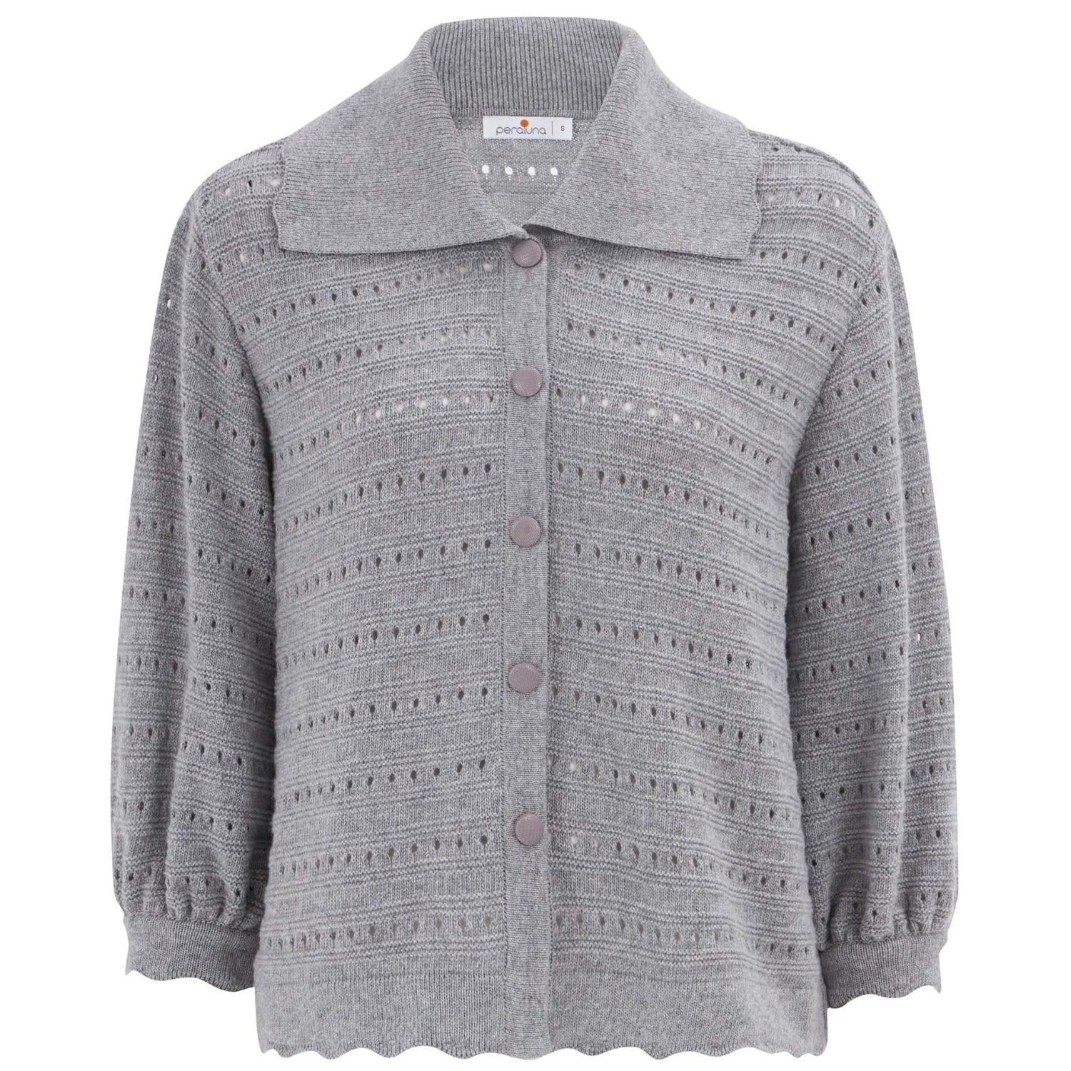 Women’s Cashmere Blend Polo Collar Openwork Knitwear Cardigan - Grey Melange Small Peraluna