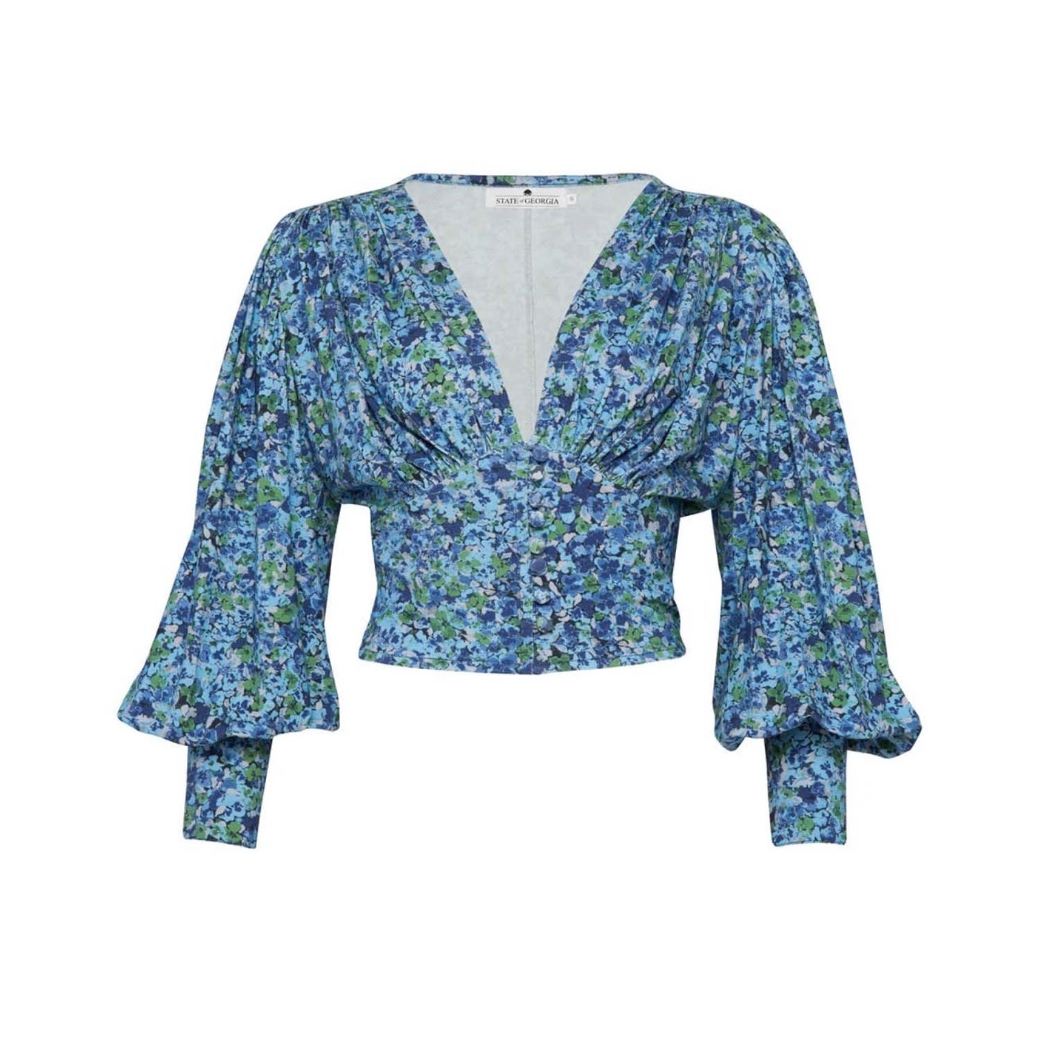 State Of Georgia Women's Bowie Button Up Top Floral Explosion Blue In Blue
