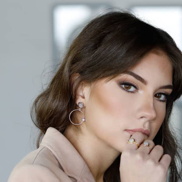 Vintouch Italy Satellite Rose Gold Vermeil Moonstone Hoops