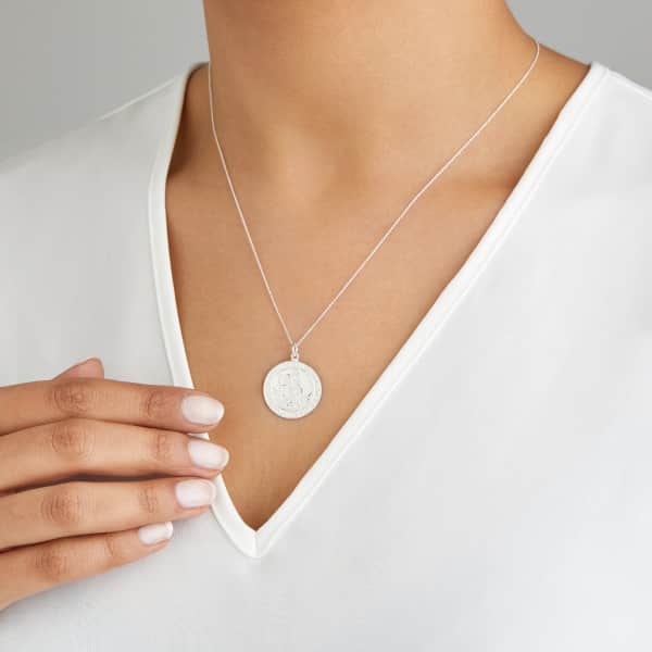 Lily & Roo Large Round Silver St Christopher Medallion Necklace In Medallion