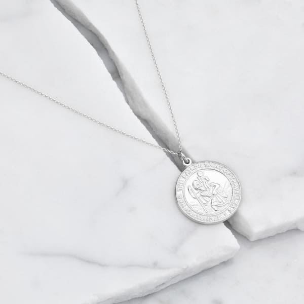 Lily & Roo Large Round Silver St Christopher Medallion Necklace In Medallion