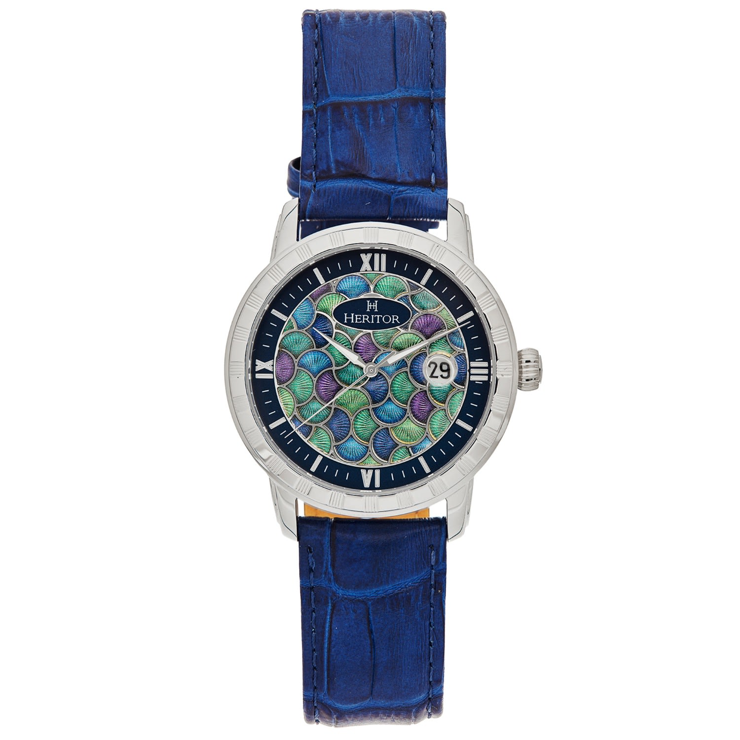 Men’s Blue / Silver ProtÃ©gÃ© Leather-Band Watch With Date - Blue, Silver Heritor Automatic