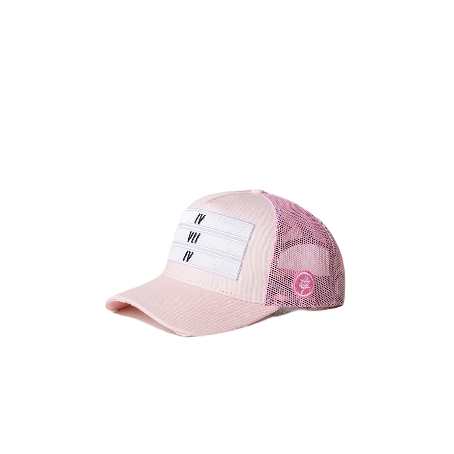 474 Co Men's 474 Distressed 3 Bars Trucker Hat - Pink In Pink