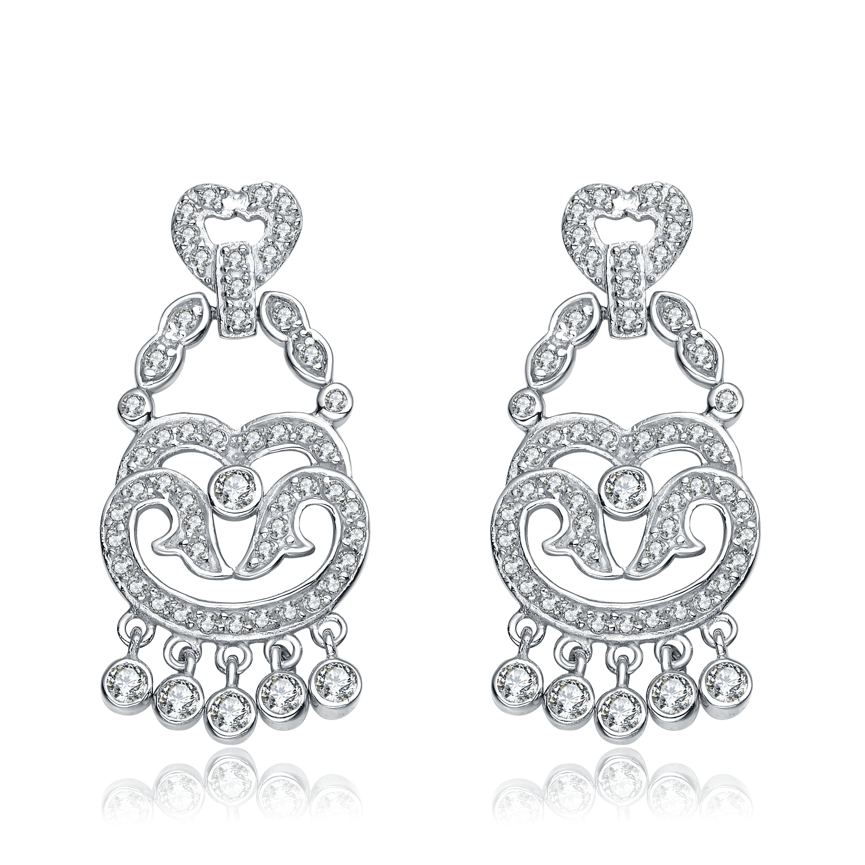 Genevive Jewelry Women's White / Silver Sterling Silver Clear Cubic Zirconia Accent Chandelier Earrings In Multi
