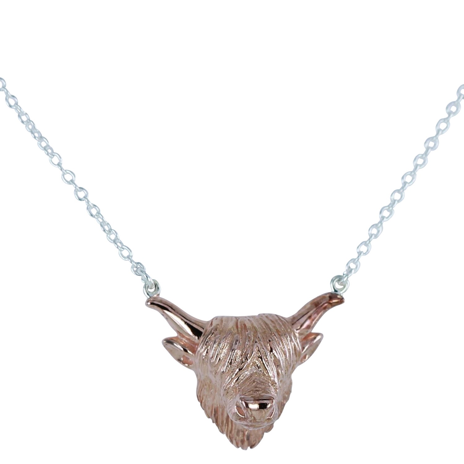 Women’s Silver / Rose Gold Sterling Silver And Rose Gold Highland Cow Necklace Reeves & Reeves
