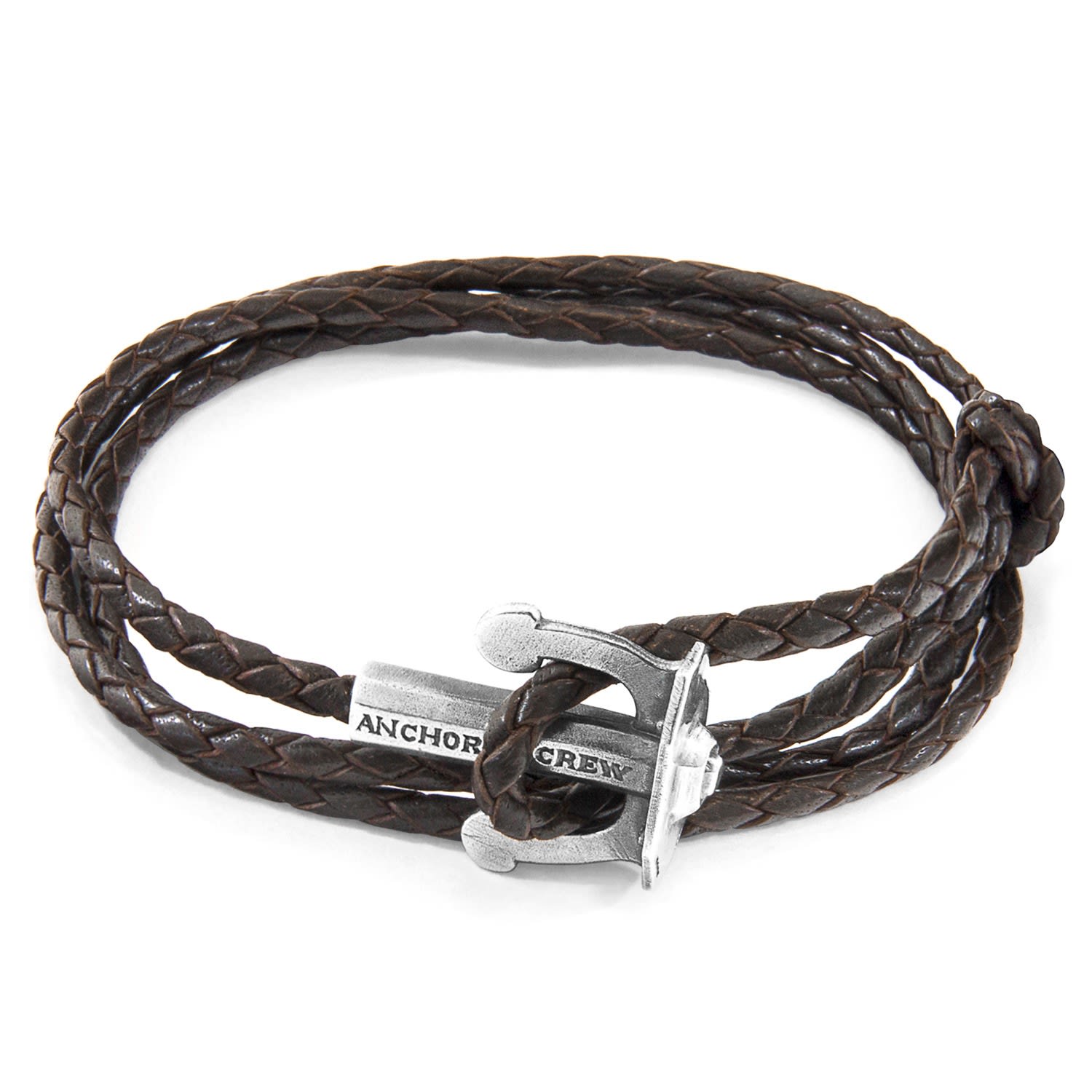 Men’s Brown / Silver Dark Brown Union Anchor Silver & Braided Leather Bracelet Anchor & Crew