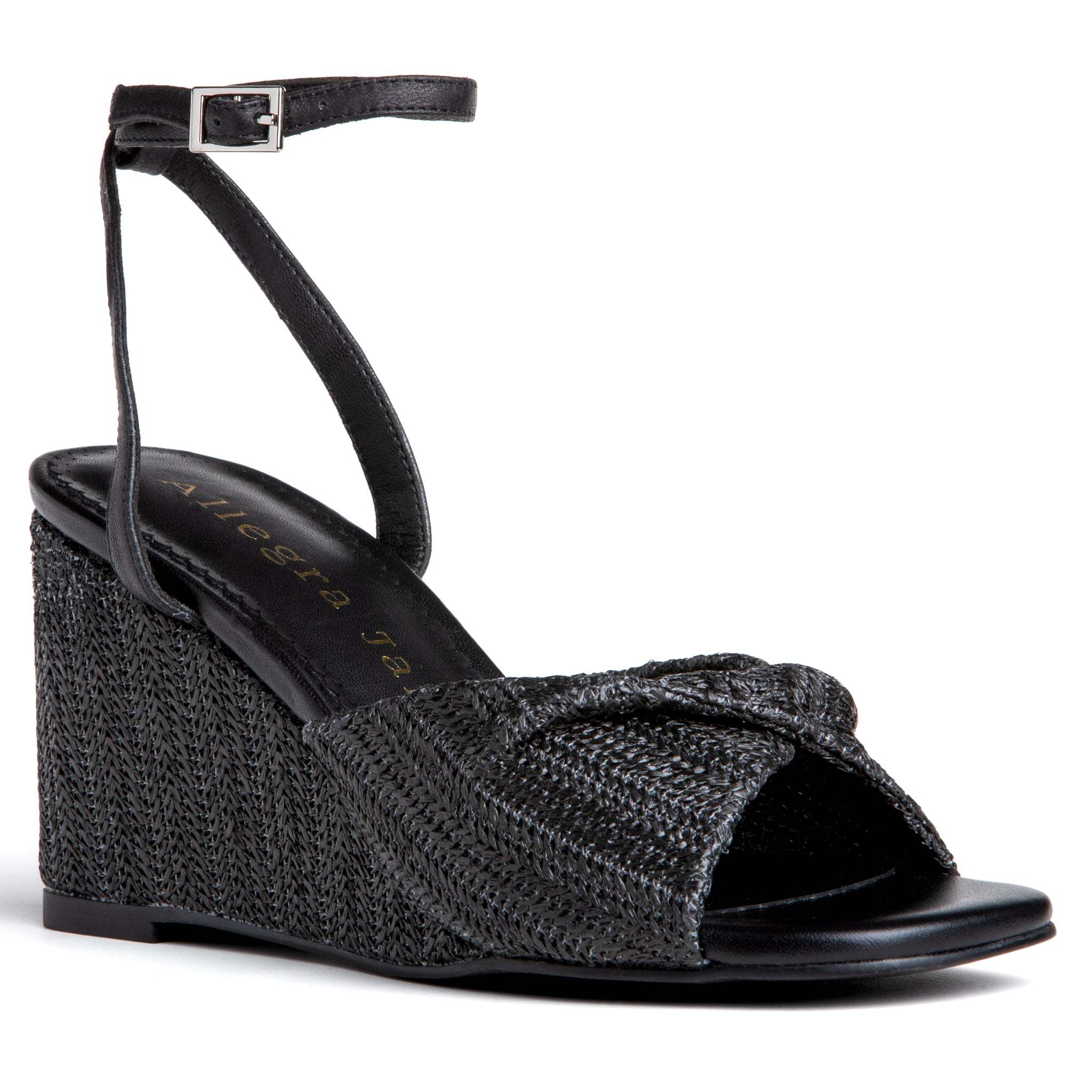 Allegra James Mona Raffia Wedge Sandal In Black