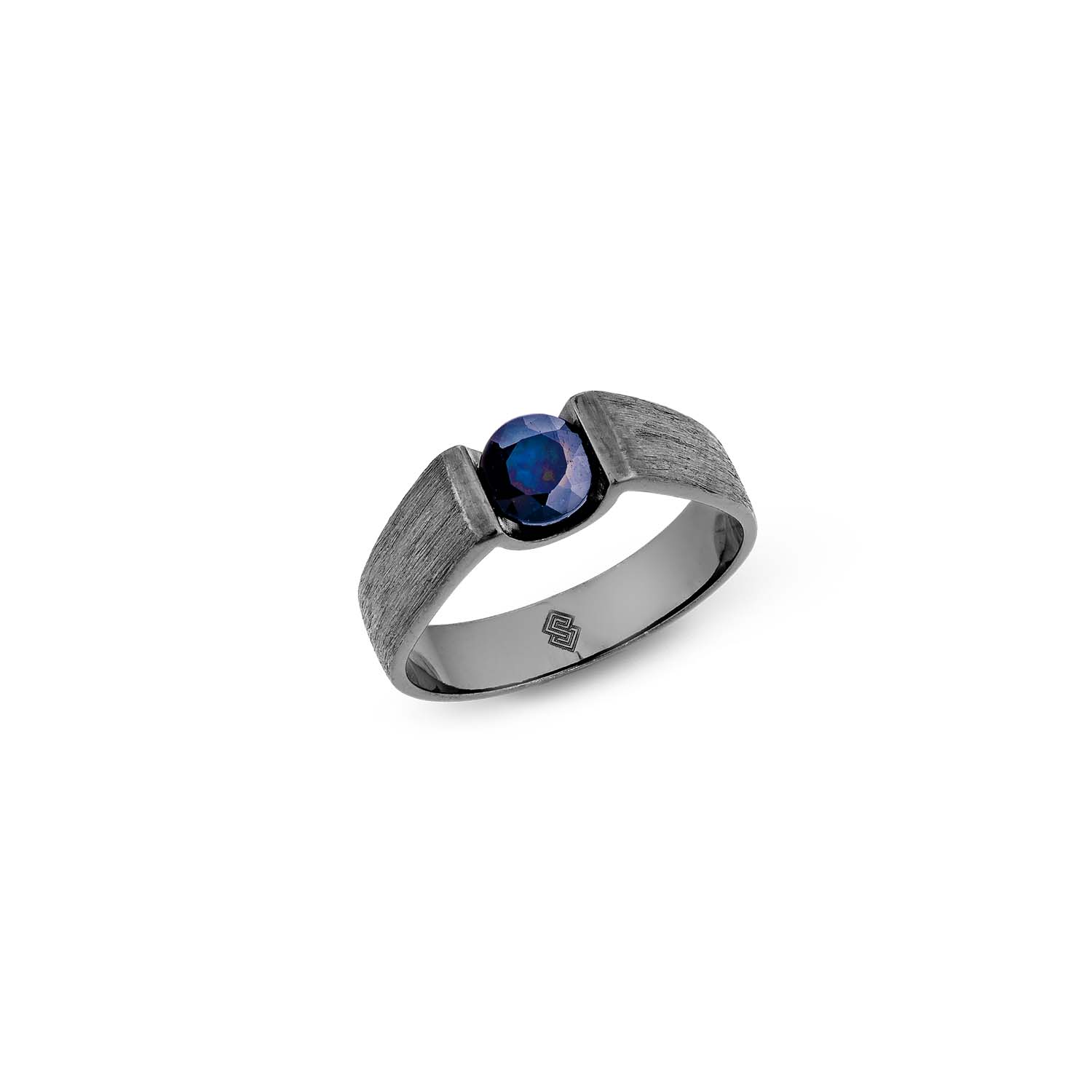 Men’s Black / Blue Roma Ring With Natural Sapphire In Premium Black Rhodium Sally Skoufis