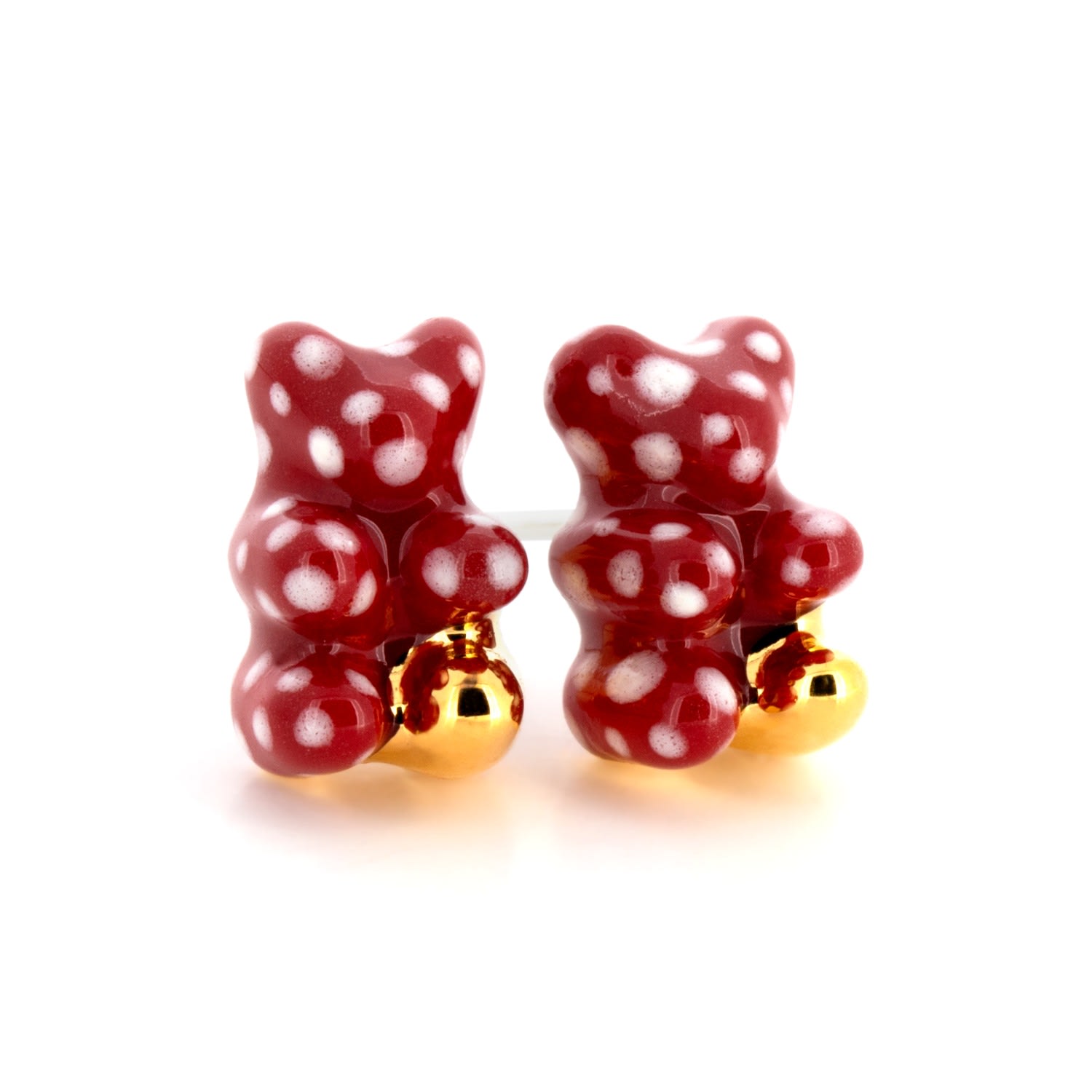 Women’s Polka Dot Gummy Bear Earrings - Red Gold Dipped Cj314