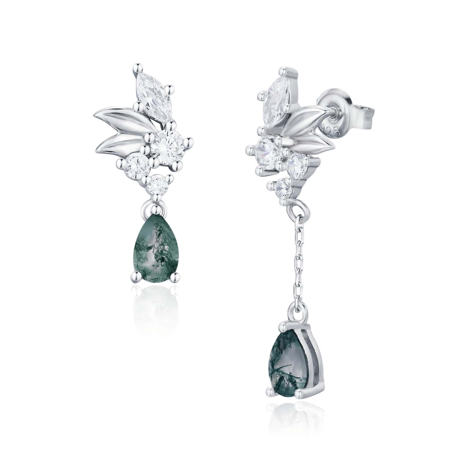 Women’s Silver Blair Green Moss Agate Earrings White Gold Vermeil Azura Jewelry New York