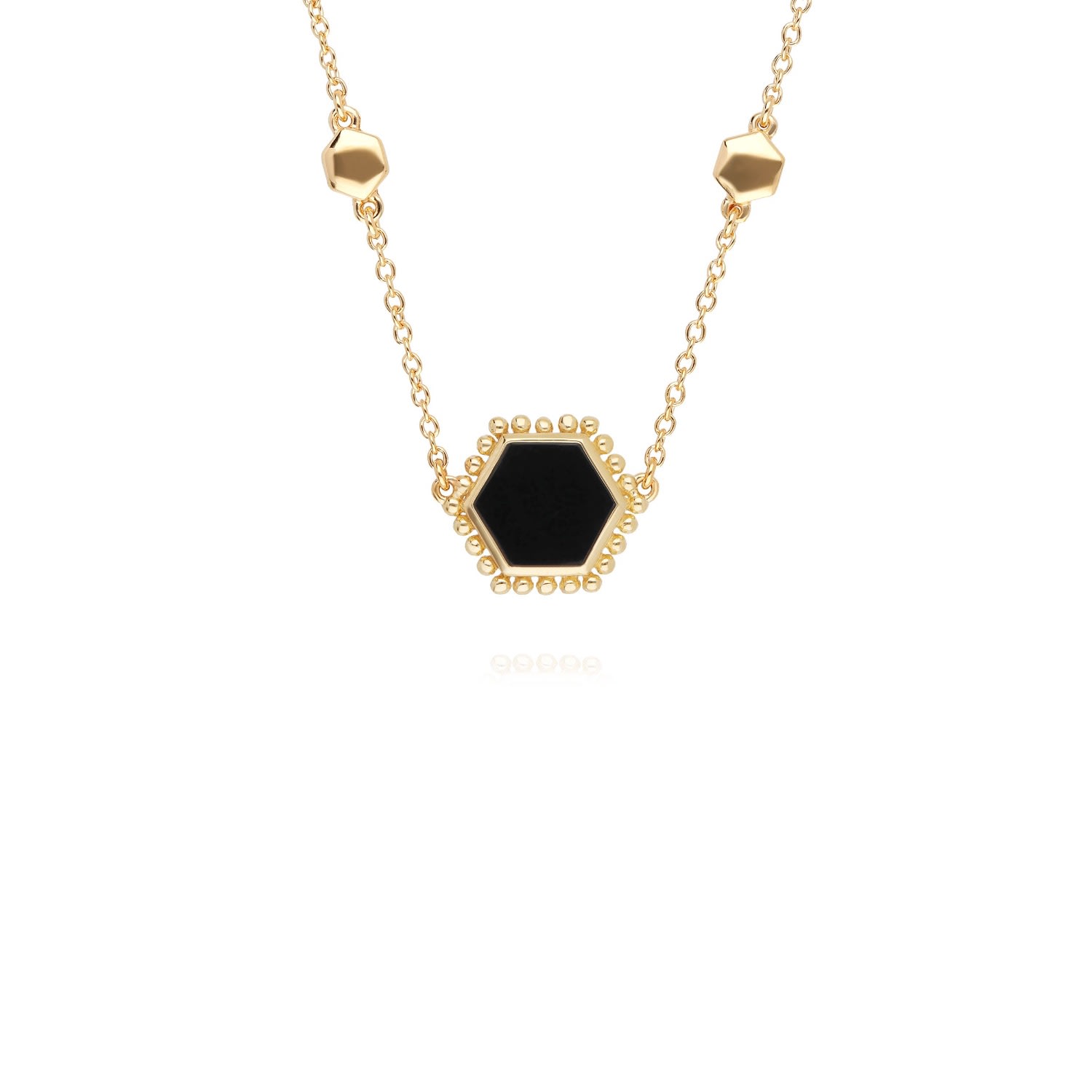 Women’s Black Onyx Flat Slice Hex Necklace In Gold Sterling Silver Gemondo