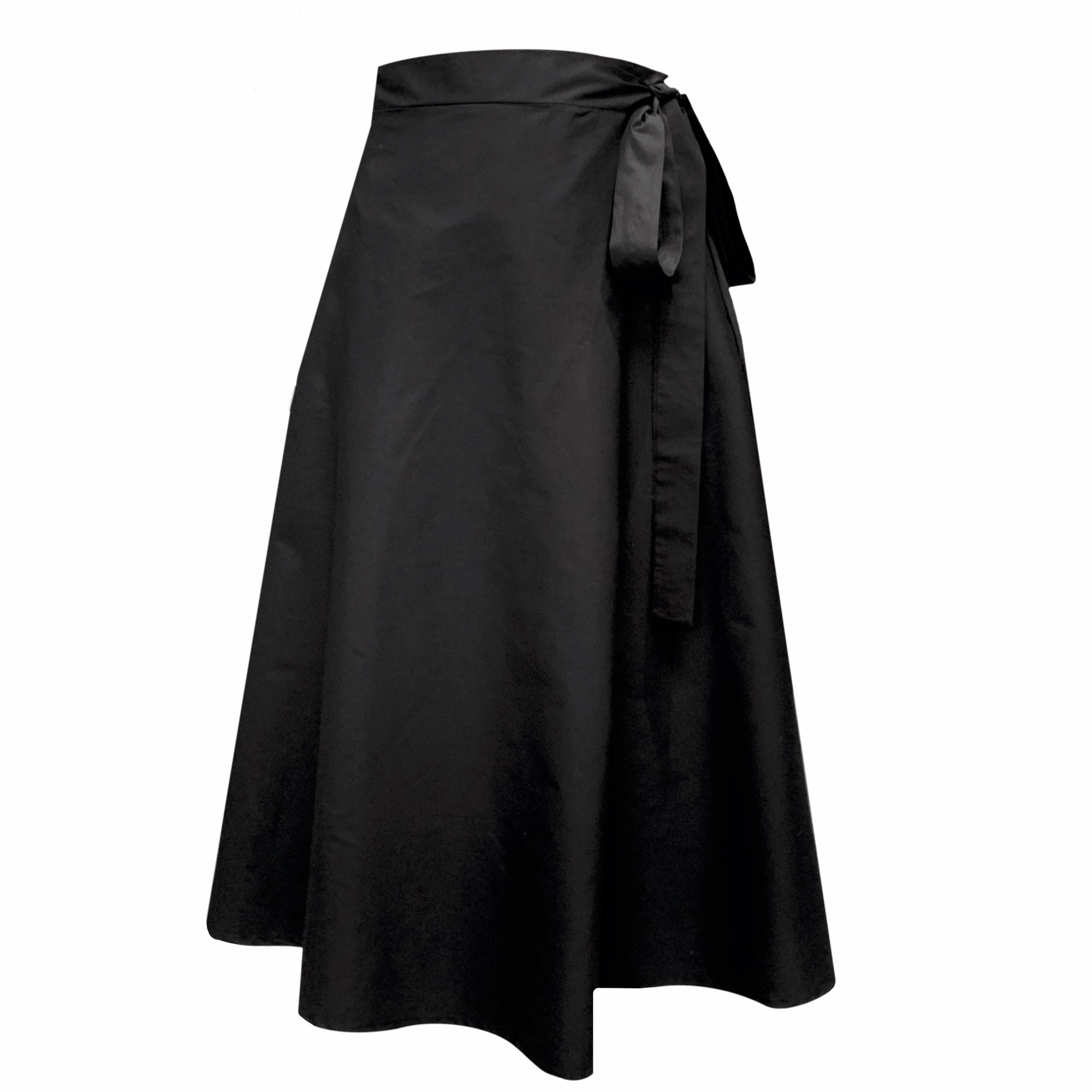 Frock Tales Women's Illusion Wrap Midi Skirt In Black With Pockets In Black