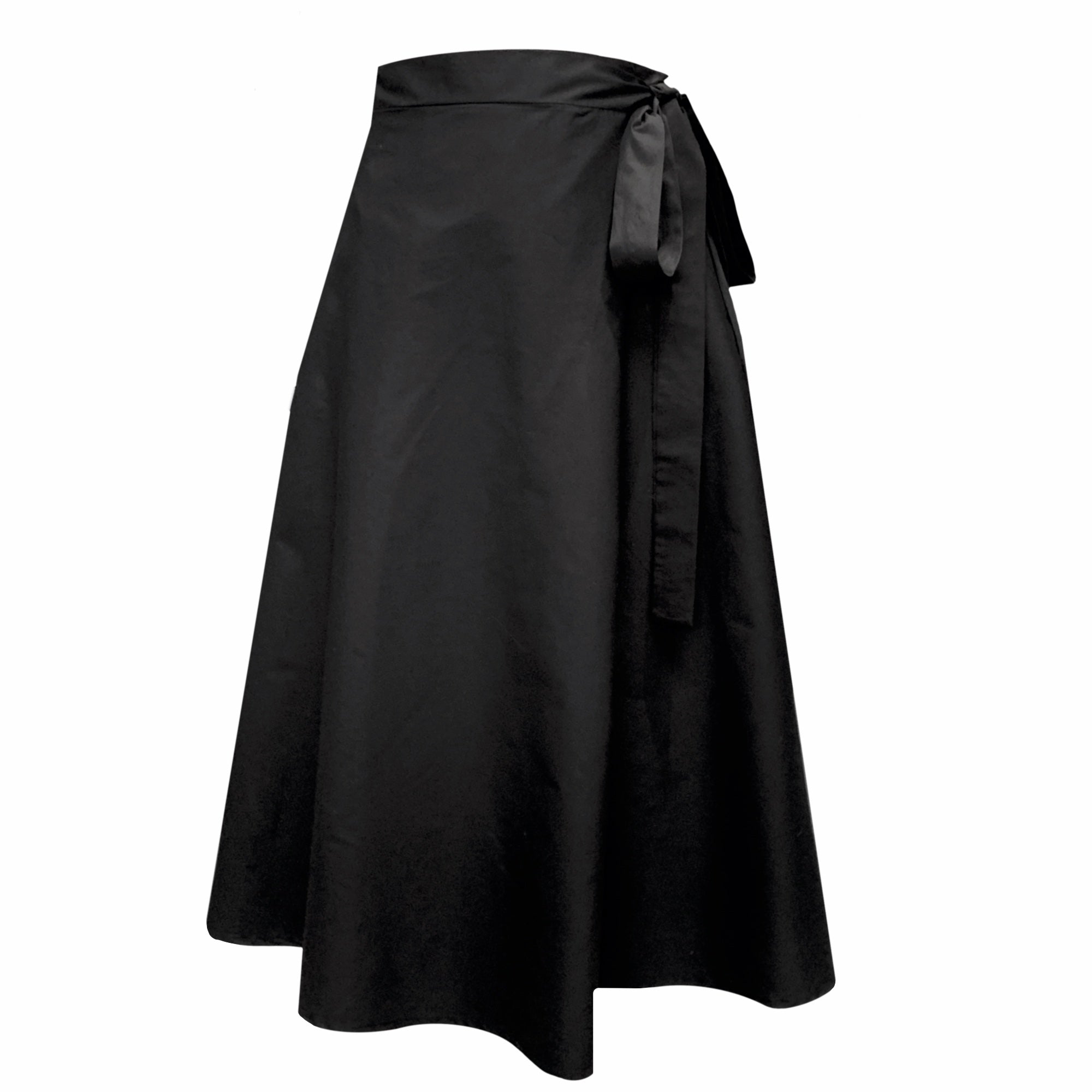 Women’s Illusion Wrap Midi Skirt In Black With Pockets Medium Frock Tales