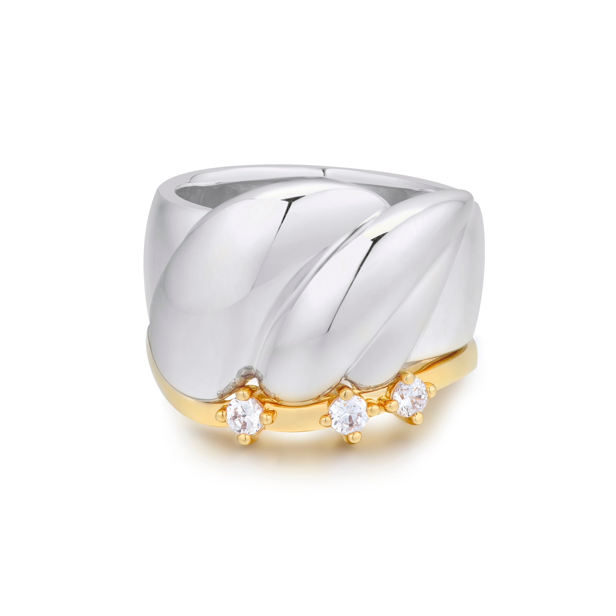 Women’s Amelia Chunky Silver Ring & Skinny White Zirconia Ring Stacker Set Frida & Florence