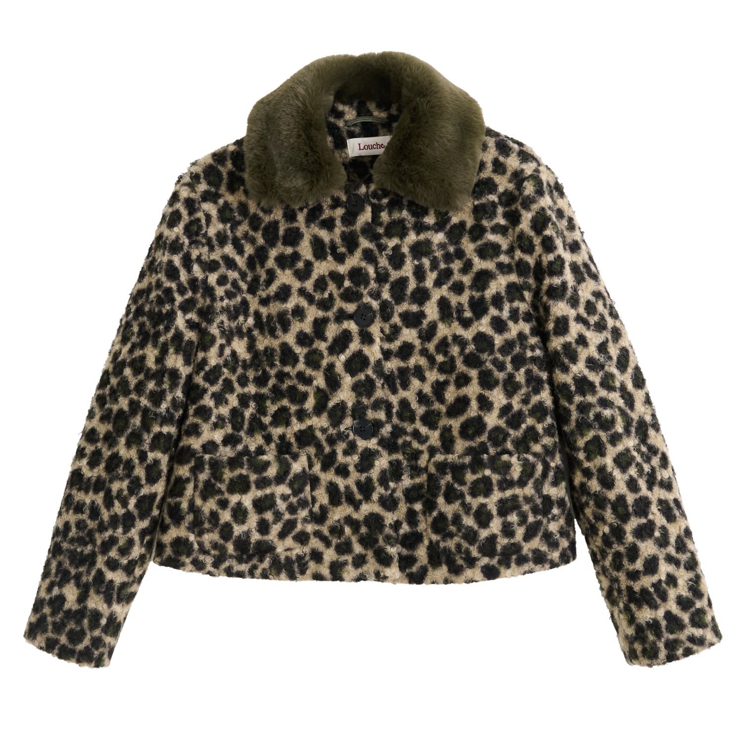 Women's Apple Animal Teddy Faux Fur Collar Jacket - Green | Medium | Louche