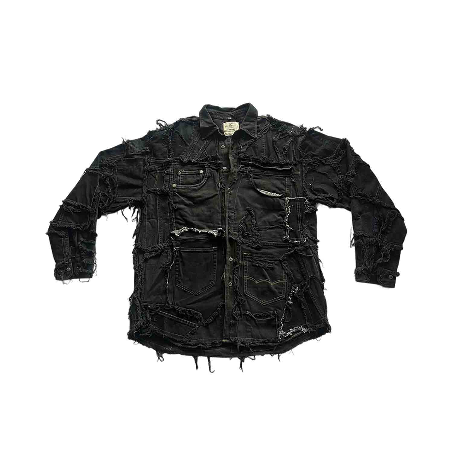 Zasta Studio Men's Black Shred Couture Denim Shirt New B In Black
