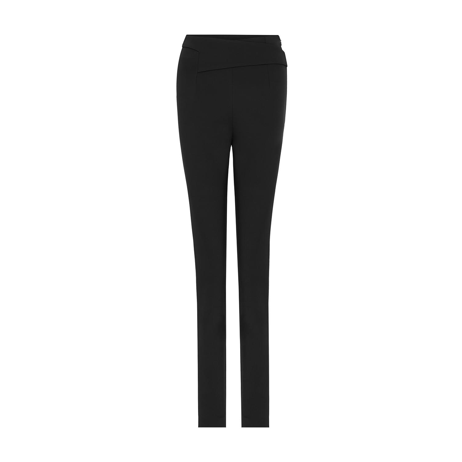 Rue Les Createurs Women's Asymmetrical Detail Slim Fit Black Trousers In Black