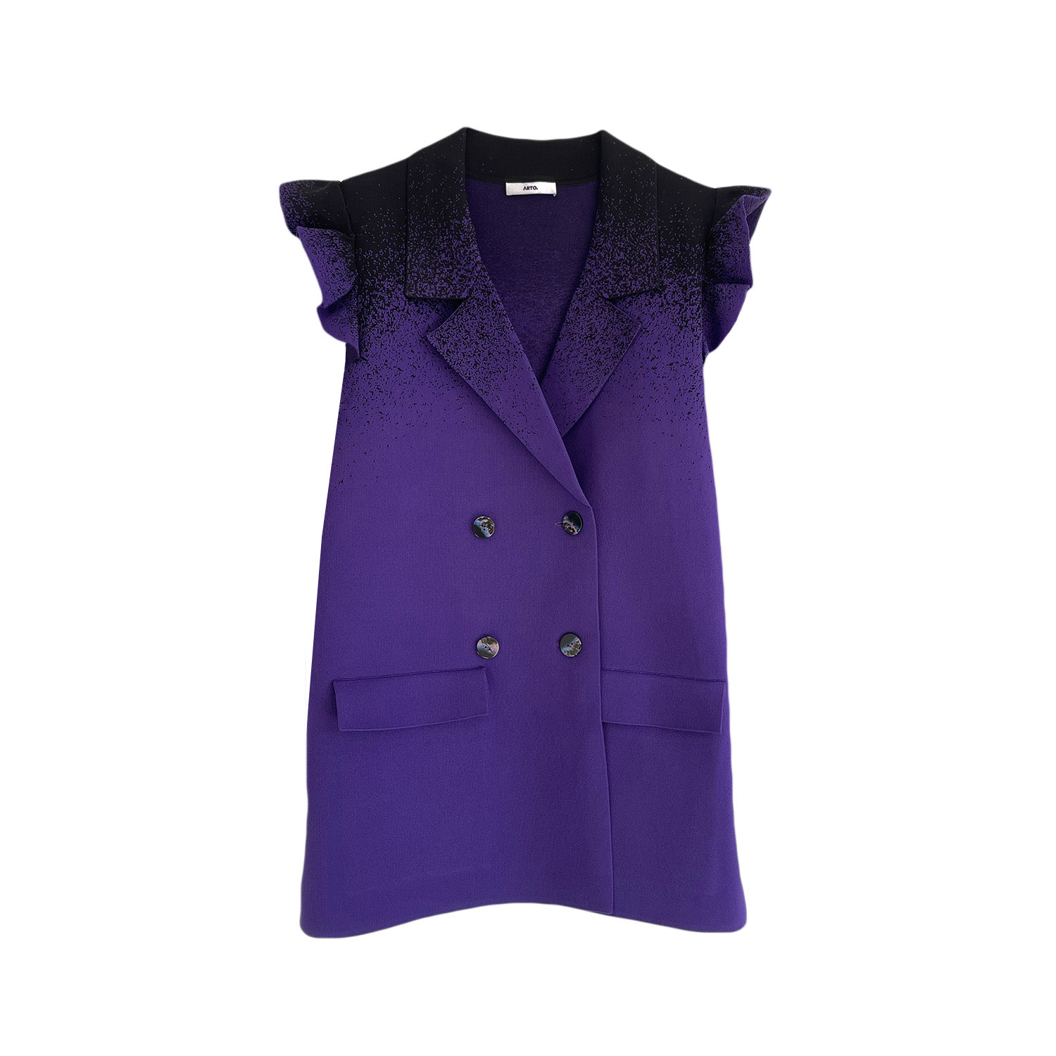 Arto. Women's Black / Pink / Purple Eco Double-breasted Sleeveless Knit Blazer With Detachable Ruffles Sle In Black/pink/purple