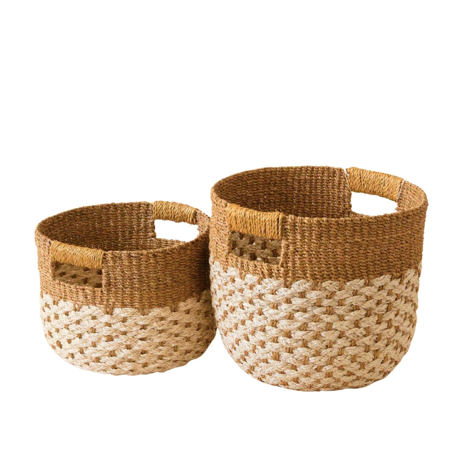 Likha Neutrals Golden Brown Round Baskets Set Of Two - Handcrafted Bins