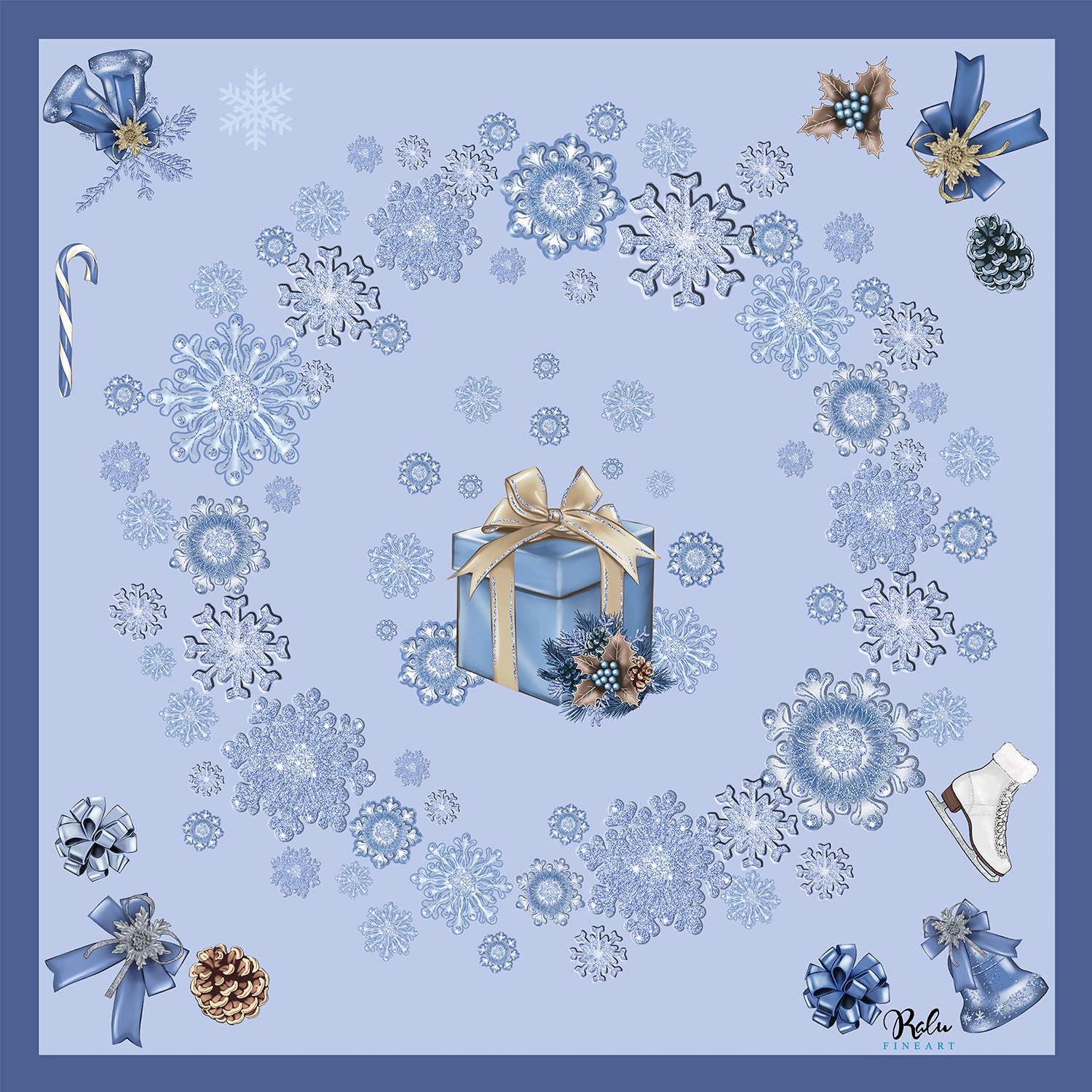 Ralufineart Men's Blue / White Frozen Elegance Pocket Square In Multi