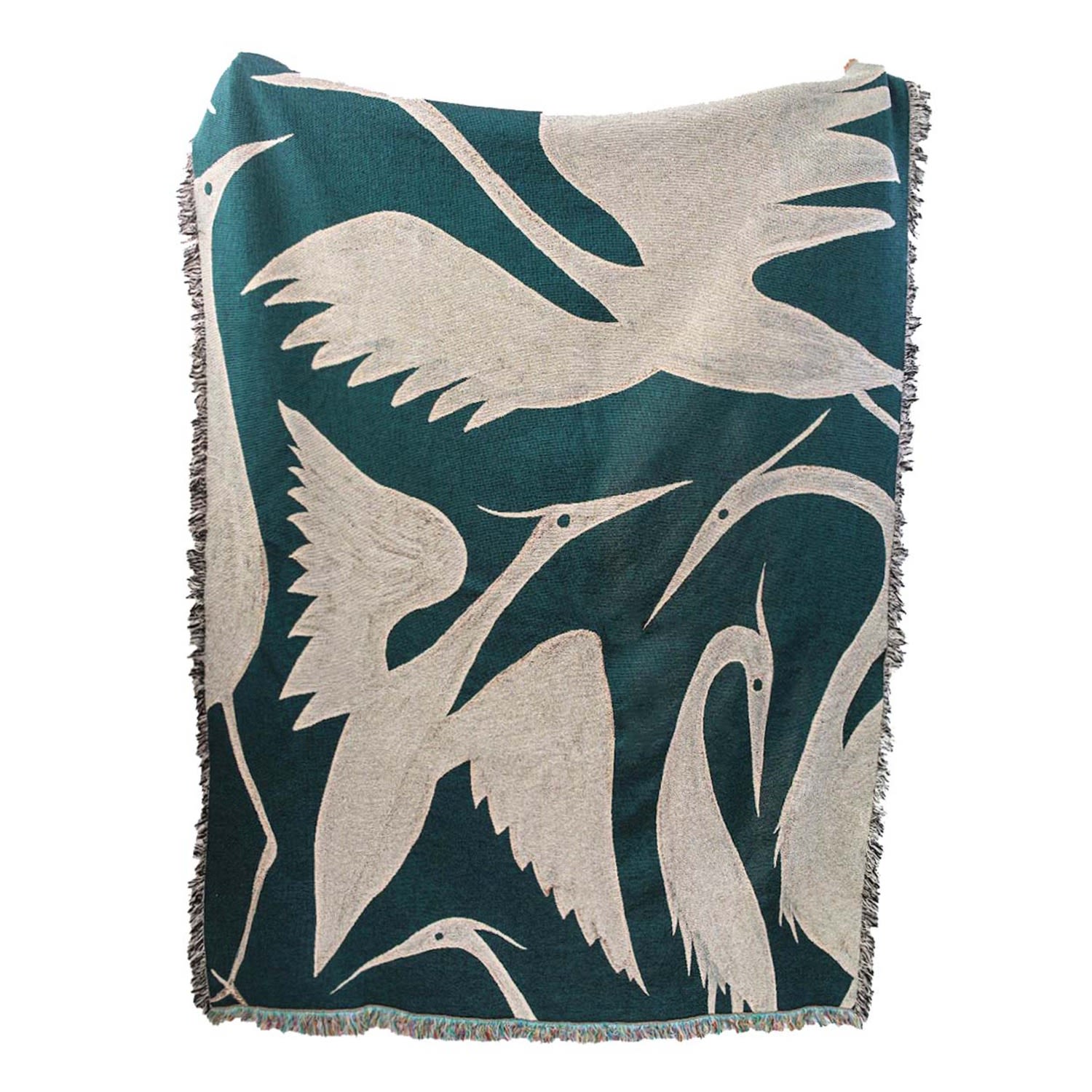 Rosanna Corfe Green / Blue / White Teal Heron Woven Throw In Green/blue/white