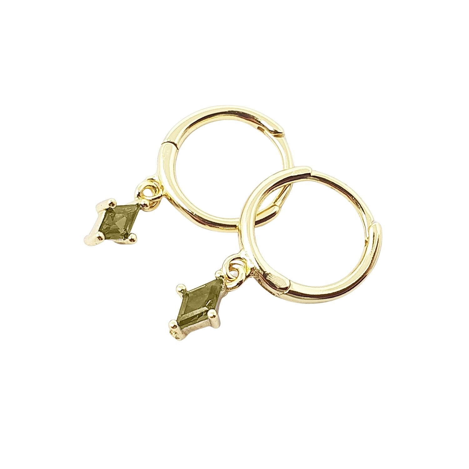 Harfi Women's Gold / Green Peridot August Birthstone Delicate Dangle Hoops In Multi