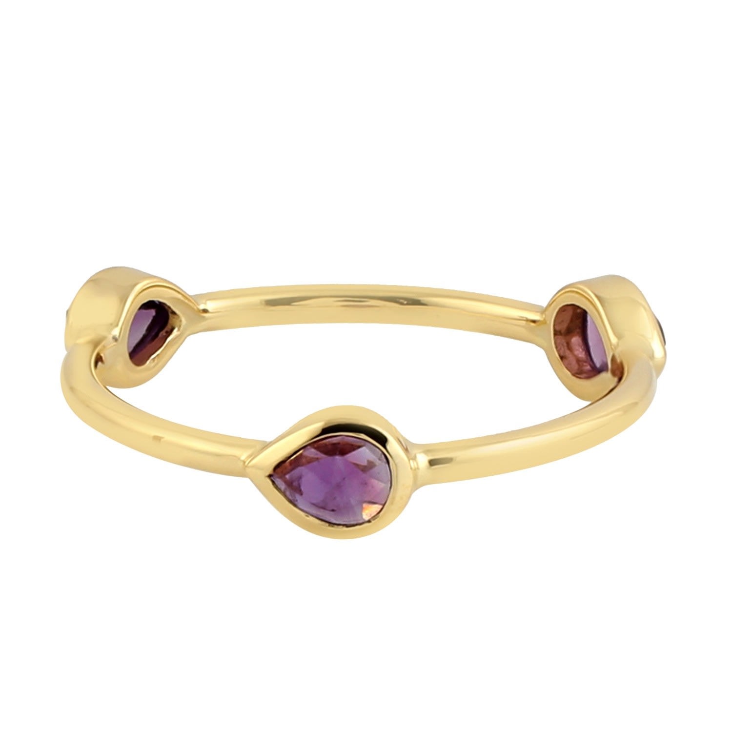 Artisan Women's Gold / Pink / Purple Pear Amethyst Three Stone Ring In 14k Yellow Gold