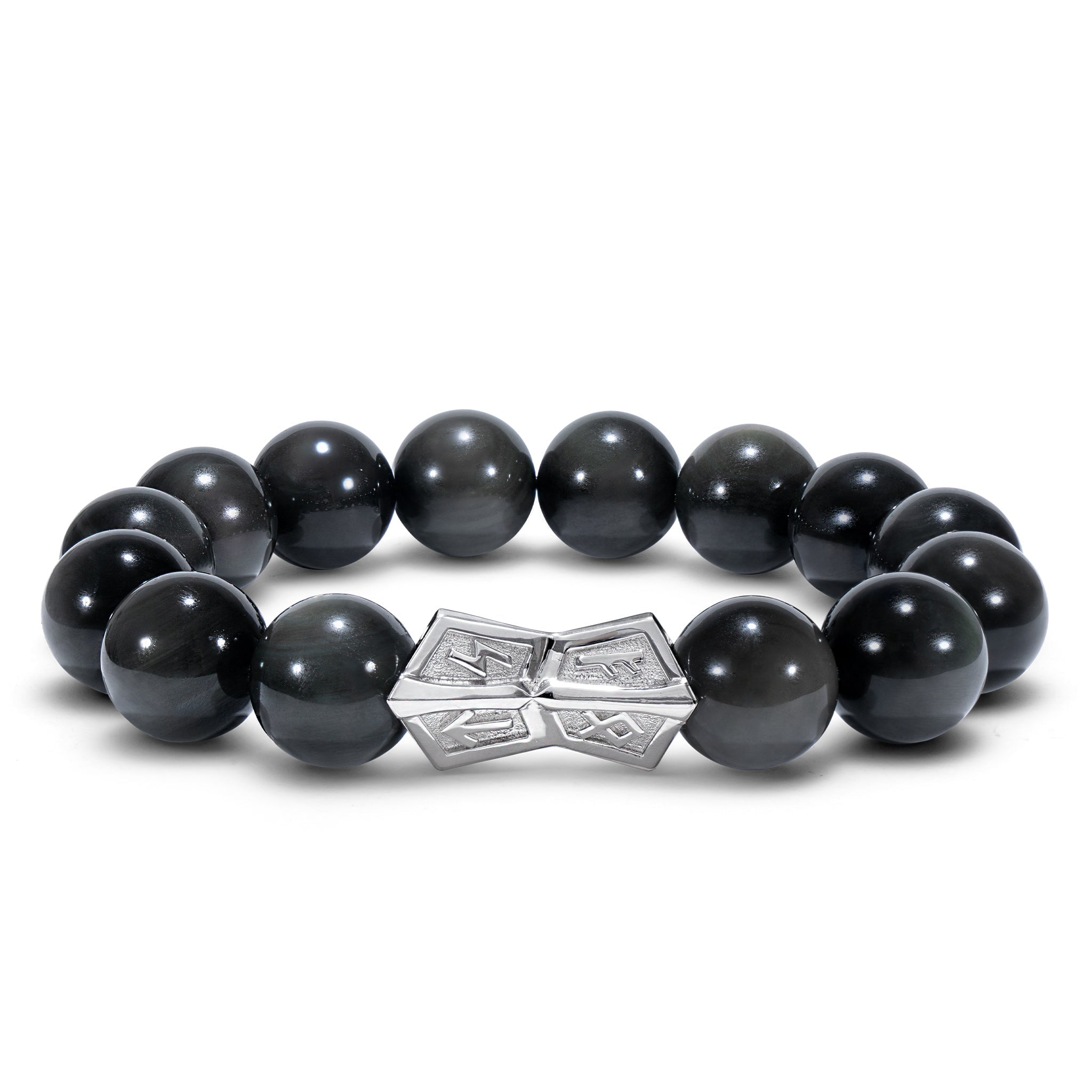 Awnl Men's Black Runes-engraved Crossguard Obsidian Bracelet