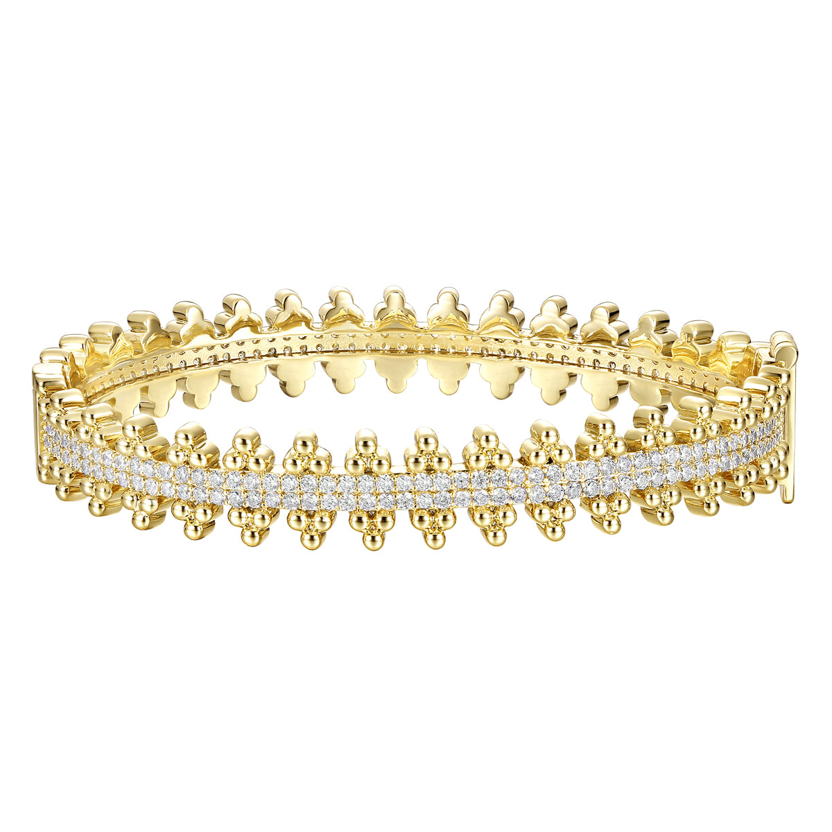 Women’s Gold / White Rachel Glauber Gold Plated Sterling Silver With Cubic Zirconia Beaded Cluster Link Tennis Bracelet Genevive Jewelry