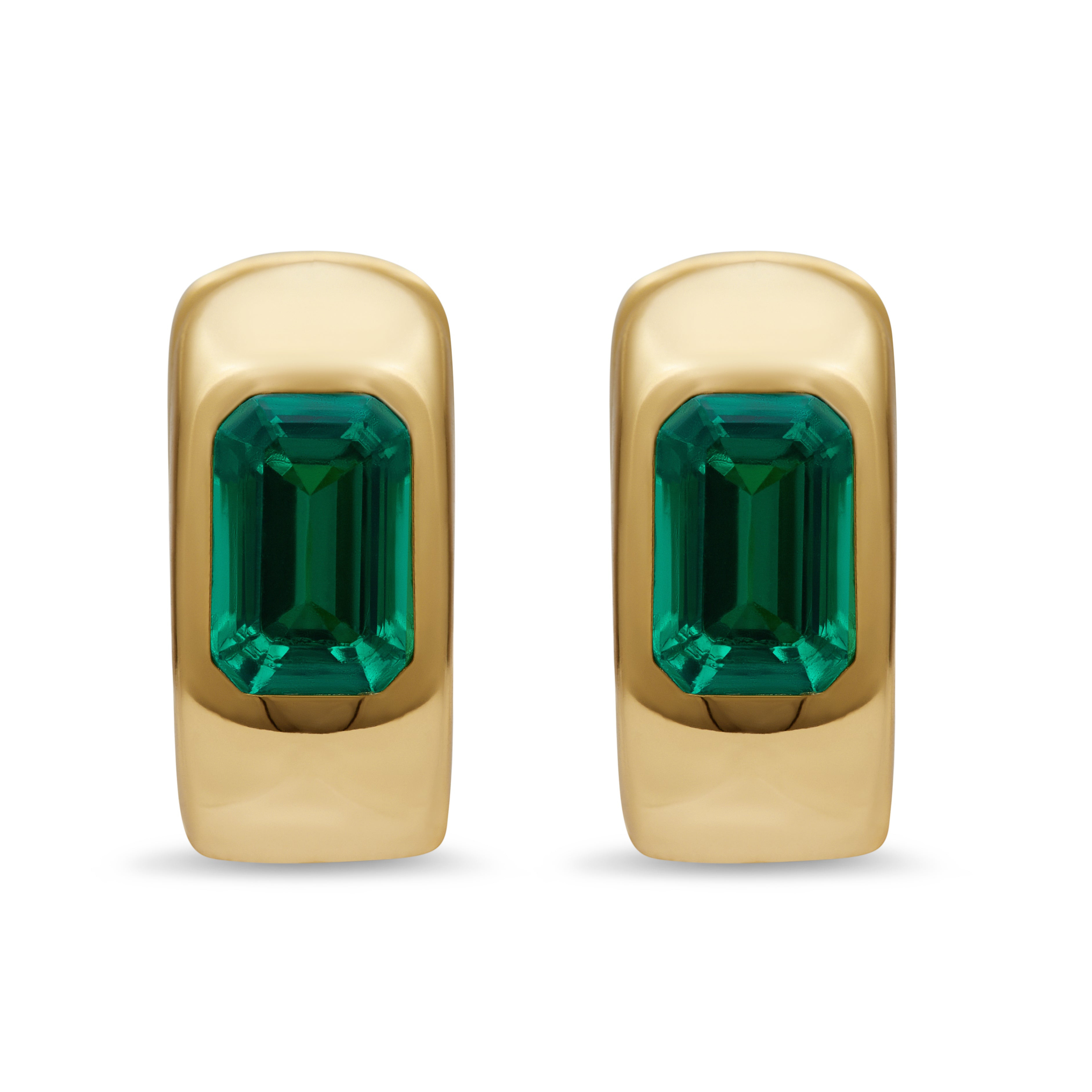 Aya Women's Gold / Green Chubby Hoops - Emerald In Multi