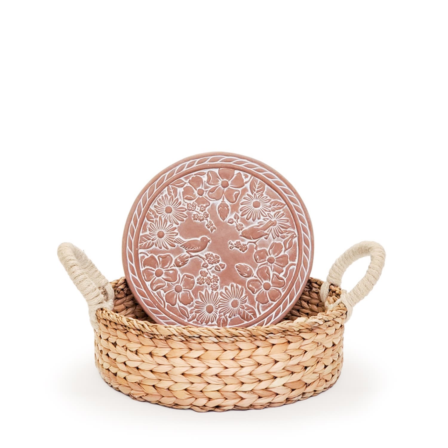 Korissa Neutrals / Brown Bread Warmer & Basket - Garden Round