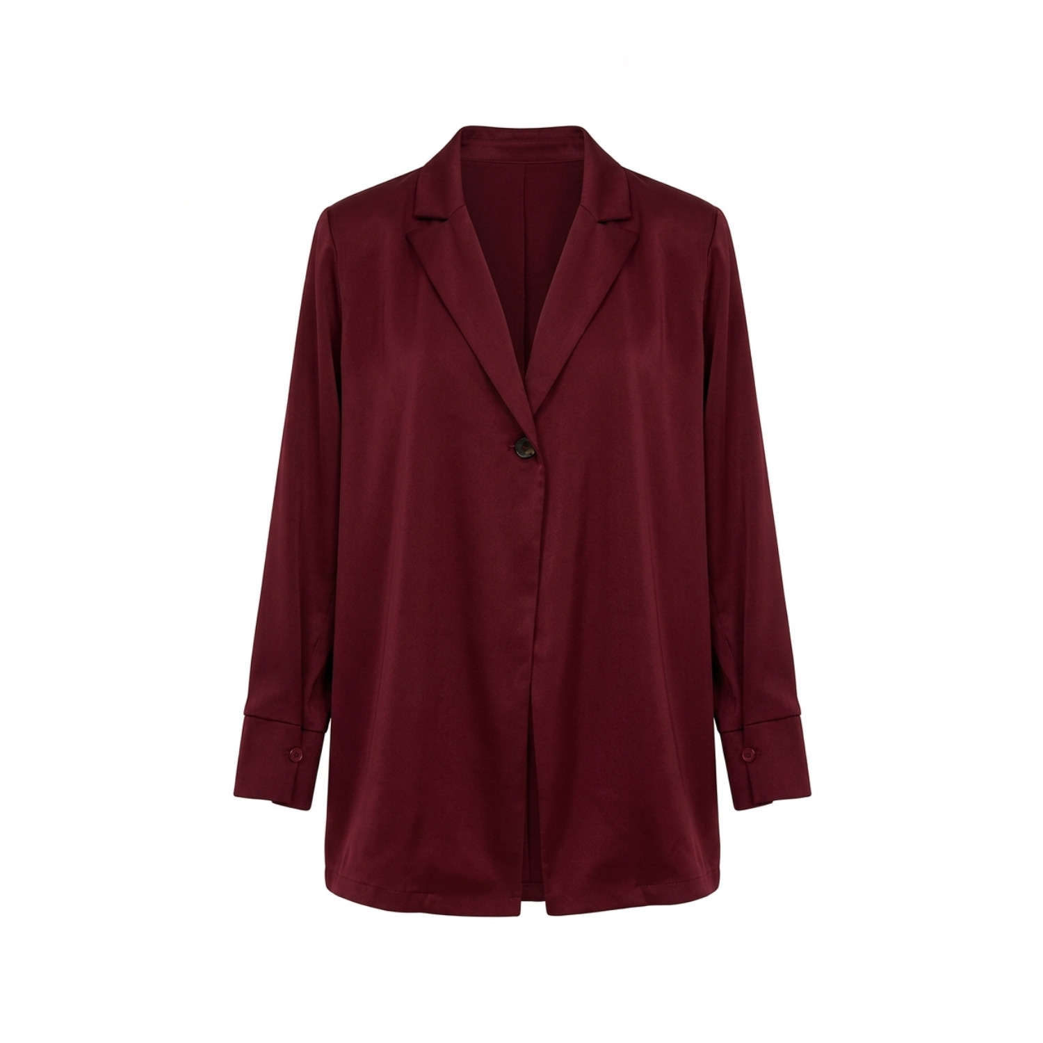 Women's Poly Satin Relaxed-Fit Collared Blazer Shirt With Full Sleeves - Wine | Small | Ashita Fernandes