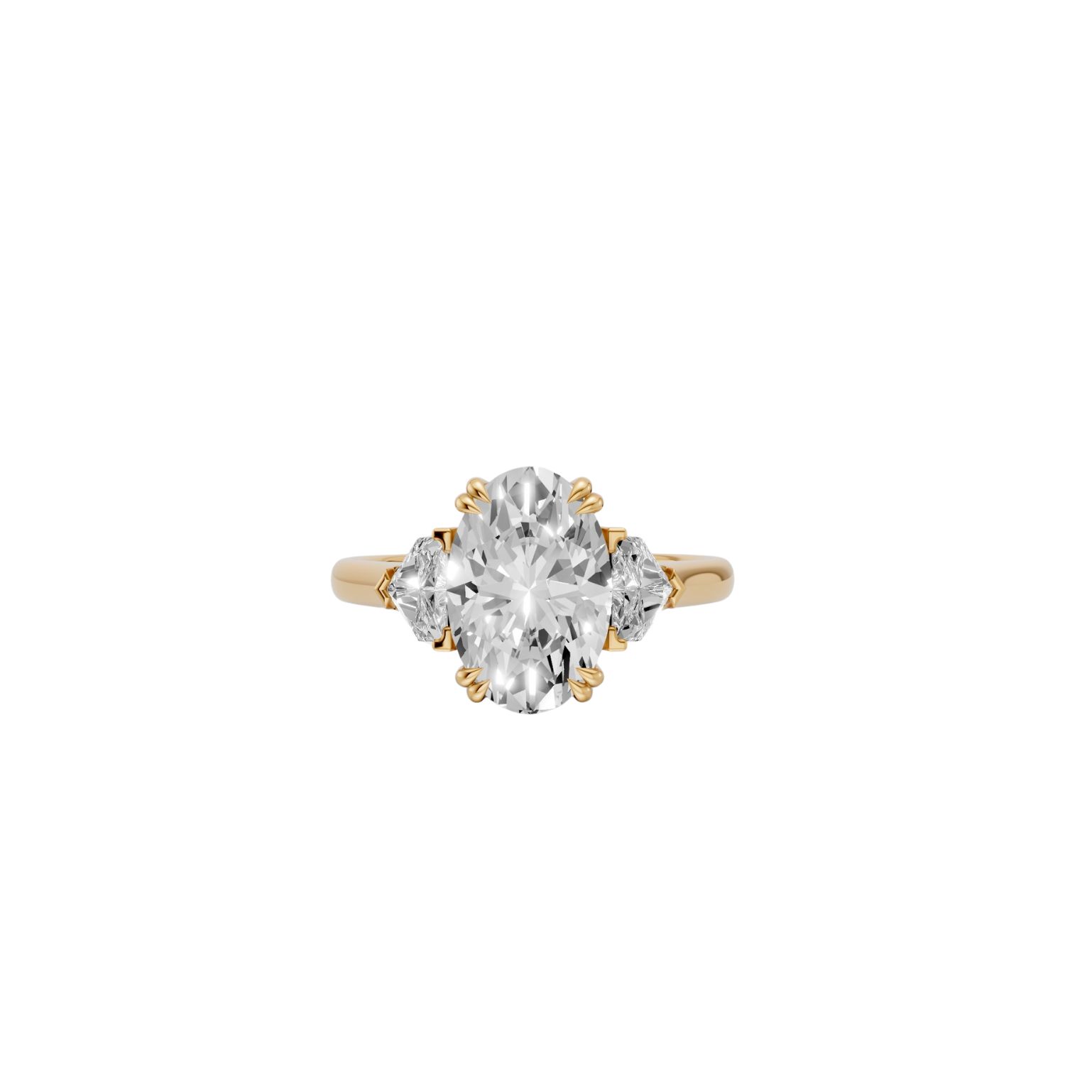 Women's The Oval Three-Stone Diamond Ring — 2.3Ctw, 14K Yellow Gold | Aya Fine Jewelry