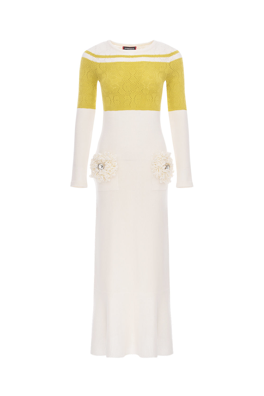 Women's Chrysanthemum White Knit Dress With Swarovski Details | Large | Andreeva