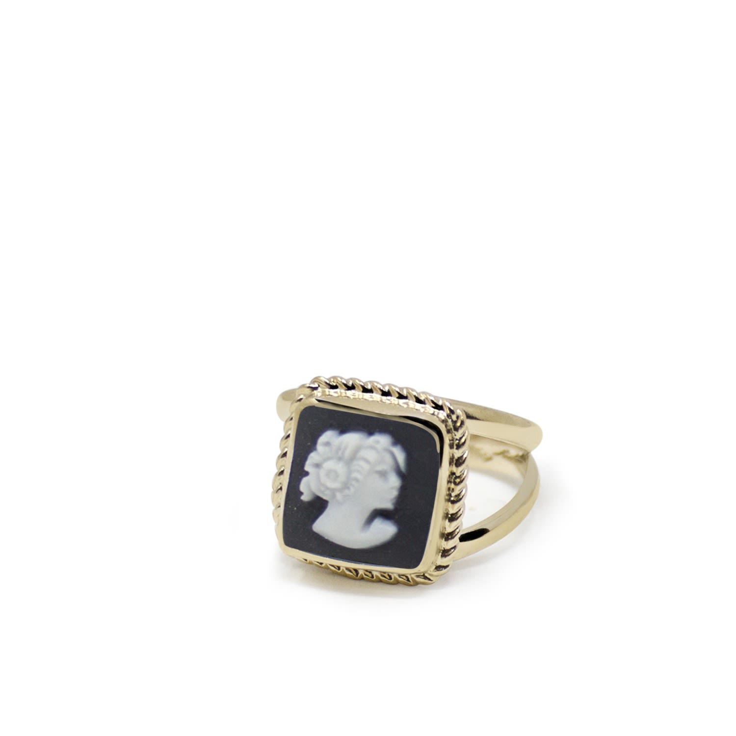 Vintouch Italy Women's Gold / Black The Beloved Gold-plated Black Cameo Ring In Multi